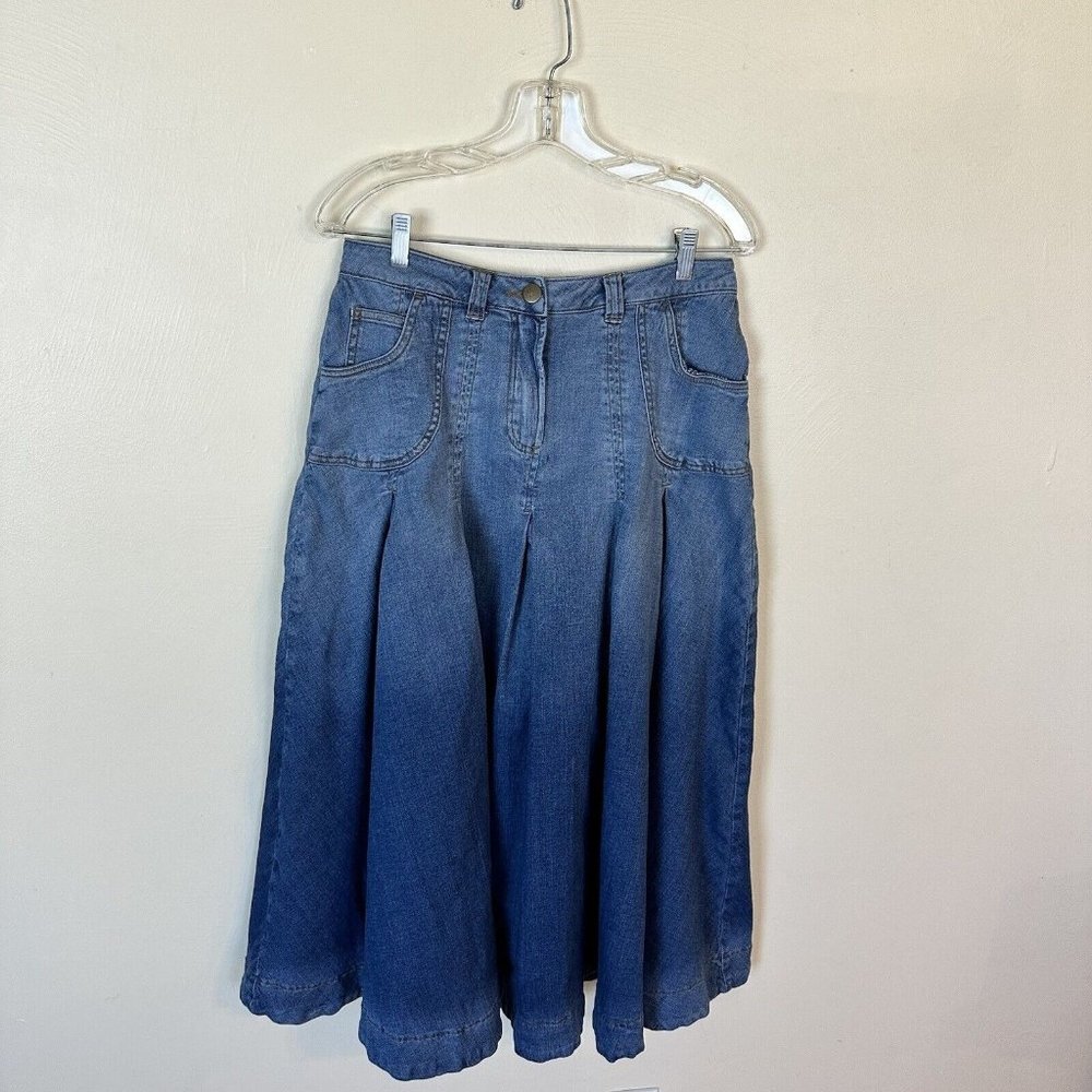 Soft Surroundings Medium Skirt Denim Long Pleated Full Maxi Modest Pockets Ombré